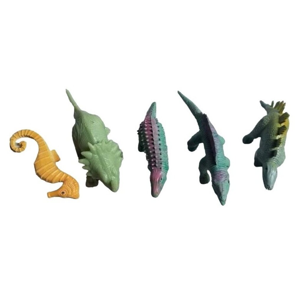 Dinosaur & Seahorse Mini Figures Plastic Set 5 Pcs 4" Long Various Colors